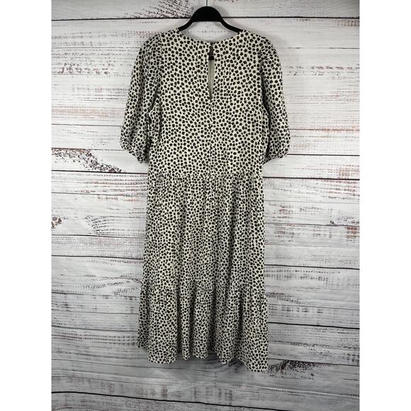 H&M Dress Women's Small White Floral Tiered Swing Midi Puff Sleeve Ruffle Hem - Picture 7 of 9